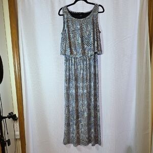 Robert Louis Layered-Look Blue, Black and White Pattern Sleeveless Maxi Dress L